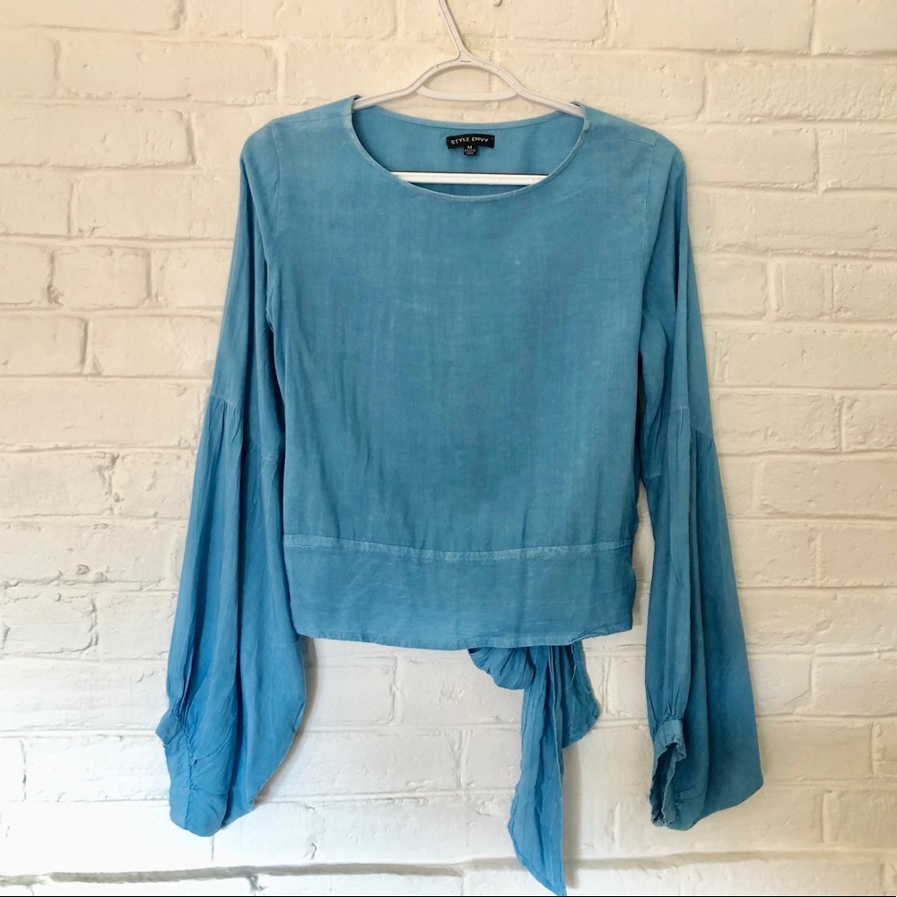 Distressed Crop Top w/Bell Sleeves